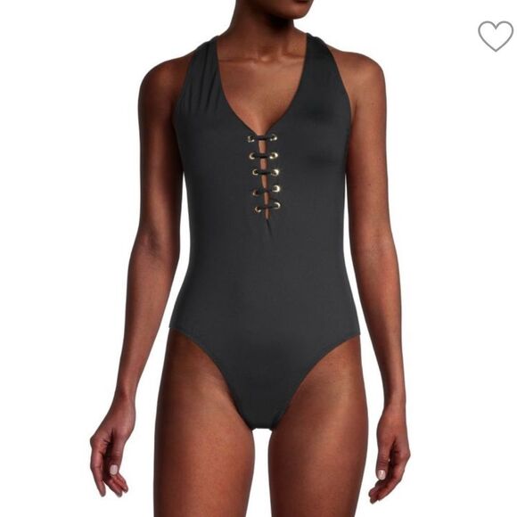 NWT TAHARI Lace-Up One-Piece Swimsuit Black- Size Small - Picture 1 of 9